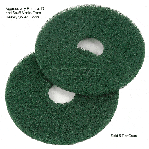 Centerline Dynamics Accessories & Supplies Global Industrial™ 13" Scrubbing Pad, Green, 5 Per Case