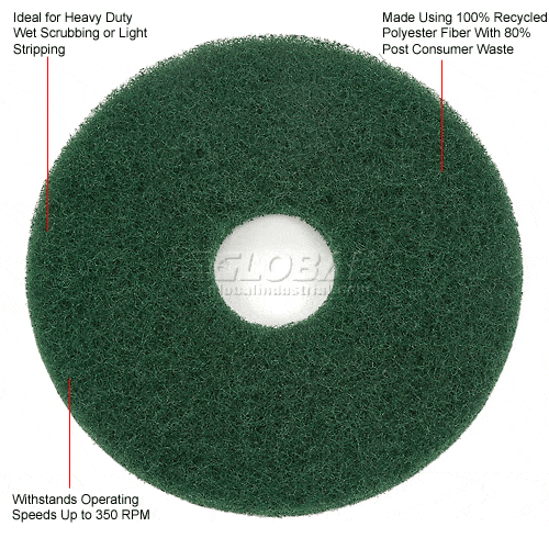Centerline Dynamics Accessories & Supplies Global Industrial™ 13" Scrubbing Pad, Green, 5 Per Case