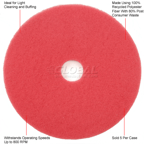 Centerline Dynamics Accessories & Supplies Global Industrial™ 20" Buffing Pad, Red, 5 Per Case
