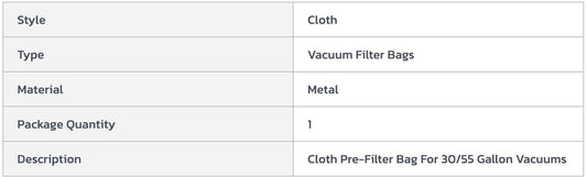 Centerline Dynamics Accessories & Supplies Guardair Cloth Pre-Filter Bag For 30 & 50 Gallon Pneumatic Vacuums - Pkg Qty 3