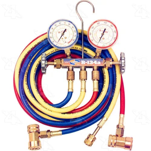 Centerline Dynamics Automotive Shop Equipment R134a Brass Fahrenheit Manifold Gauge Set w/ Coupler - Four Seasons