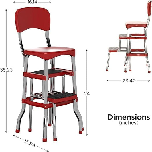 Centerline Dynamics Bar Stools Retro Counter Chair/Step Stool, Sliding, Red