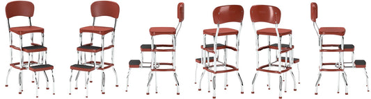 Centerline Dynamics Bar Stools Retro Counter Chair/Step Stool, Sliding, Red