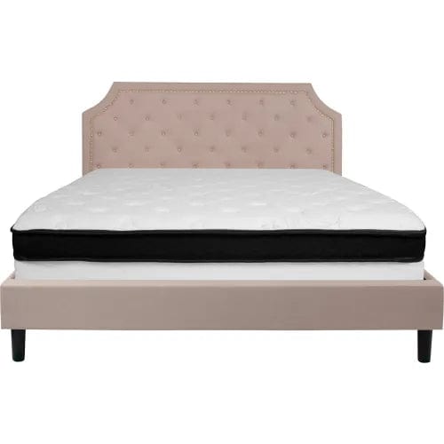 Centerline Dynamics Beds & Headboards Brighton Tufted Upholstered Platform Bed, Beige, With Memory Foam Mattress, King