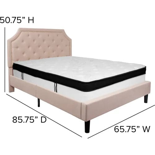 Centerline Dynamics Beds & Headboards Brighton Tufted Upholstered Platform Bed, Beige, With Memory Foam Mattress, Queen