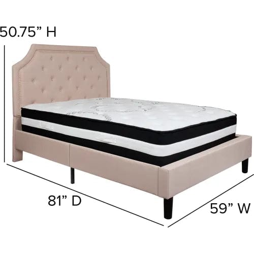 Centerline Dynamics Beds & Headboards Brighton Tufted Upholstered Platform Bed, Beige, With Pocket Spring Mattress, Full