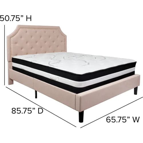 Centerline Dynamics Beds & Headboards Brighton Tufted Upholstered Platform Bed, Beige, With Pocket Spring Mattress, Queen