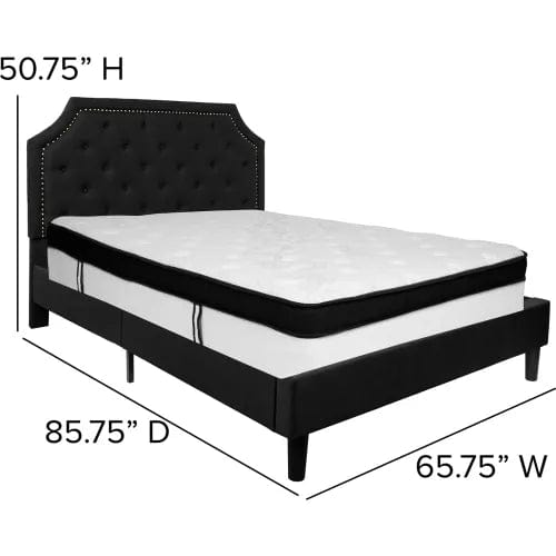 Centerline Dynamics Beds & Headboards Brighton Tufted Upholstered Platform Bed, Black, With Memory Foam Mattress, Queen