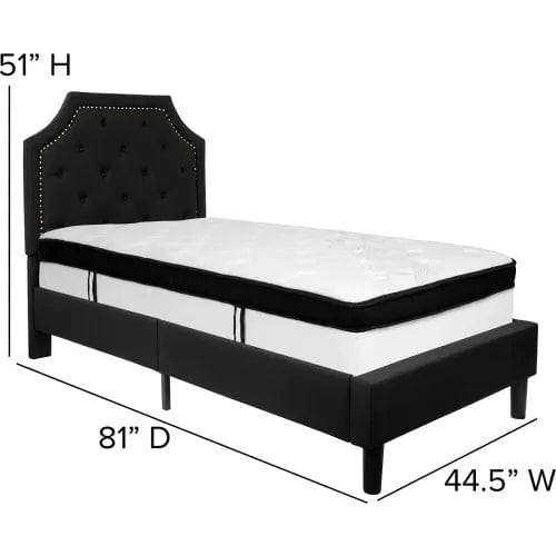Centerline Dynamics Beds & Headboards Brighton Tufted Upholstered Platform Bed, Black, With Memory Foam Mattress, Twin
