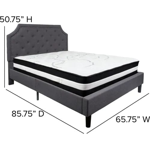 Centerline Dynamics Beds & Headboards Brighton Tufted Upholstered Platform Bed Drk Gry, With Pocket Spring Mattress, Queen