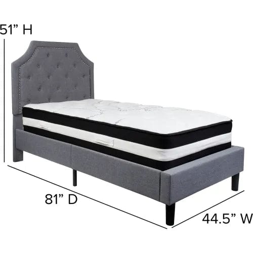 Centerline Dynamics Beds & Headboards Brighton Tufted Upholstered Platform Bed, Lgt Gry, With Pocket Spring Mattress, Twin