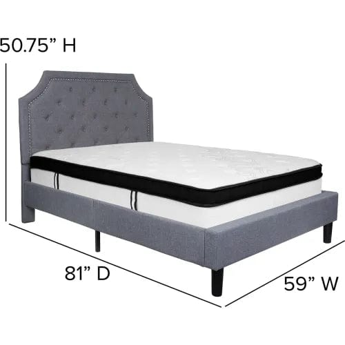 Centerline Dynamics Beds & Headboards Brighton Tufted Upholstered Platform Bed, Light Gray, Memory Foam Mattress, Full