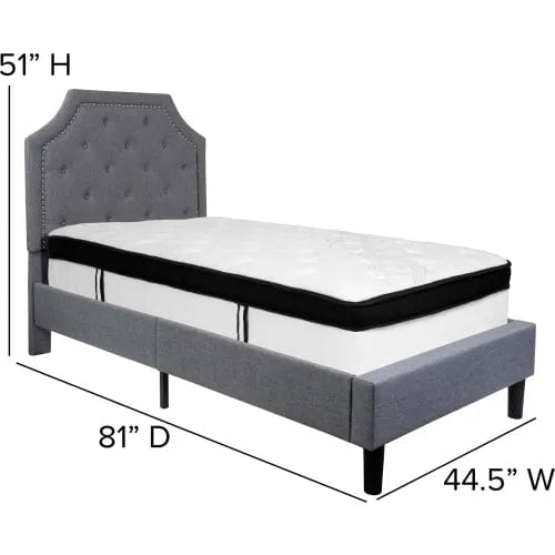 Centerline Dynamics Beds & Headboards Brighton Tufted Upholstered Platform Bed, Light Gry, With Memory Foam Mattress, Twin