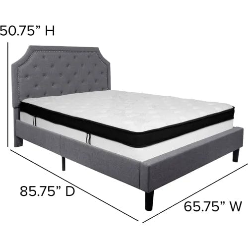Centerline Dynamics Beds & Headboards Flash Furniture Brighton Tufted Upholstered Platform Bed, Light Gray, Memory Foam Mattress, Queen