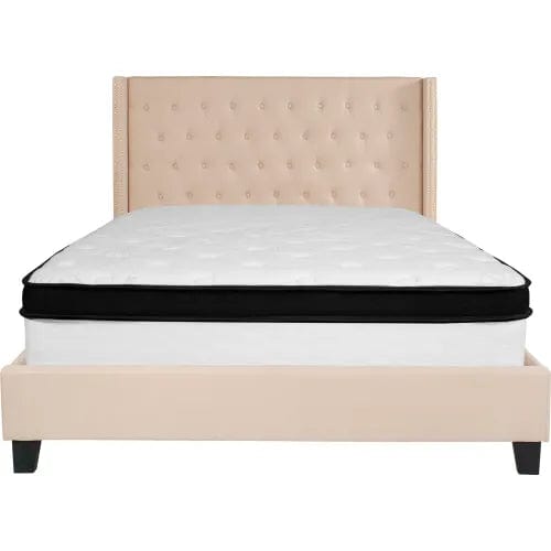 Centerline Dynamics Beds & Headboards Flash Furniture Riverdale Tufted Upholstered Platform Bed, Beige With Memory Foam Mattress, Queen