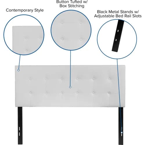 Centerline Dynamics Beds & Headboards Lennox Tufted Upholstered Headboard in White Vinyl, Full Size