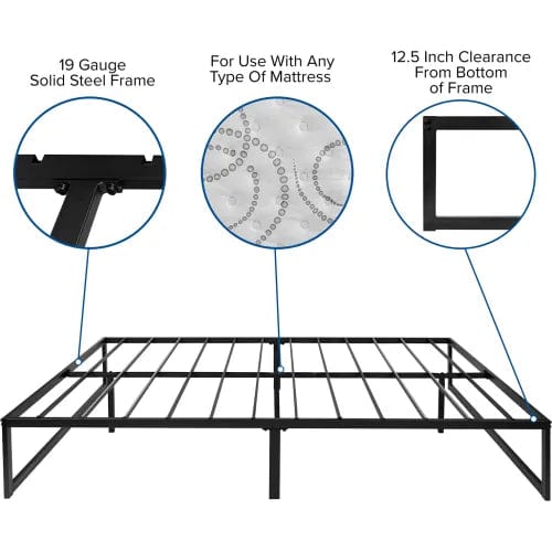 Centerline Dynamics Beds & Headboards Metal Platform Bed Frame, 14" H, 12" Pocket Spring Mattress in a Box, Queen