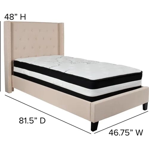Centerline Dynamics Beds & Headboards Riverdale Tufted Upholstered Platform Bed, Beige, Pocket Spring Mattress, Twin