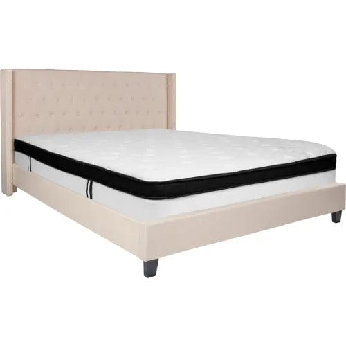 Centerline Dynamics Beds & Headboards Riverdale Tufted Upholstered Platform Bed, Beige, With Memory Foam Mattress, King