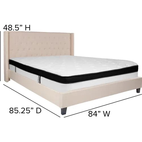 Centerline Dynamics Beds & Headboards Riverdale Tufted Upholstered Platform Bed, Beige, With Memory Foam Mattress, King