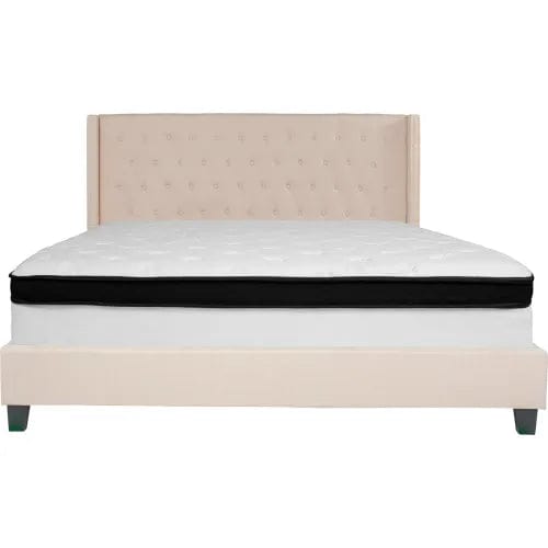 Centerline Dynamics Beds & Headboards Riverdale Tufted Upholstered Platform Bed, Beige, With Memory Foam Mattress, King