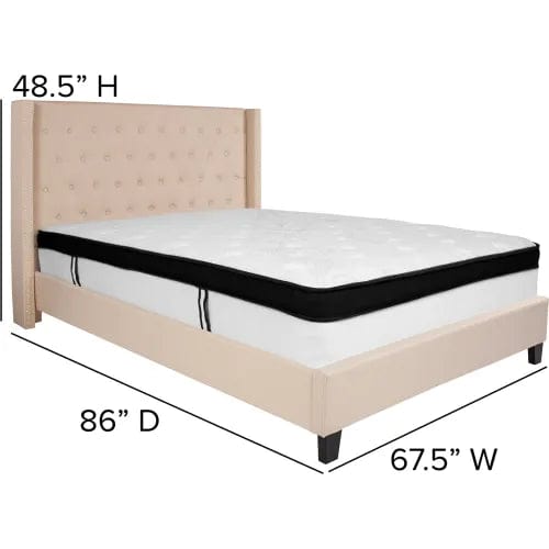 Centerline Dynamics Beds & Headboards Riverdale Tufted Upholstered Platform Bed, Beige With Memory Foam Mattress, Queen