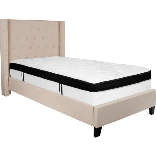Centerline Dynamics Beds & Headboards Riverdale Tufted Upholstered Platform Bed, Beige, With Memory Foam Mattress, Twin