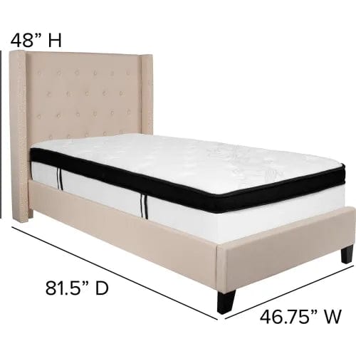 Centerline Dynamics Beds & Headboards Riverdale Tufted Upholstered Platform Bed, Beige, With Memory Foam Mattress, Twin