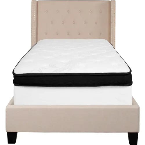 Centerline Dynamics Beds & Headboards Riverdale Tufted Upholstered Platform Bed, Beige, With Memory Foam Mattress, Twin