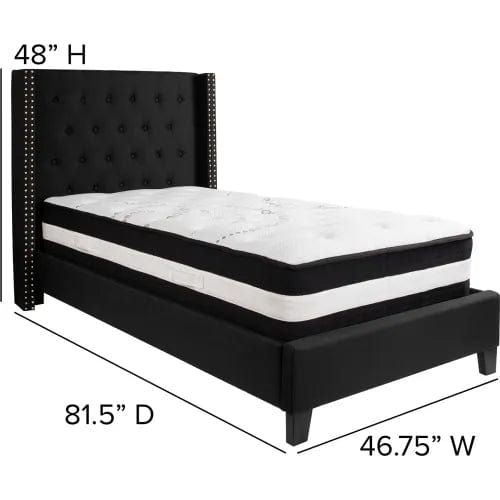 Centerline Dynamics Beds & Headboards Riverdale Tufted Upholstered Platform Bed, Black, Pocket Spring Mattress, Twin