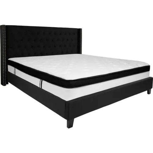 Centerline Dynamics Beds & Headboards Riverdale Tufted Upholstered Platform Bed, Black, With Memory Foam Mattress, King