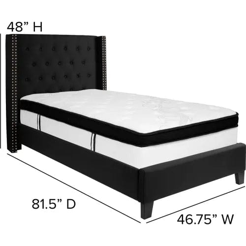 Centerline Dynamics Beds & Headboards Riverdale Tufted Upholstered Platform Bed, Black, With Memory Foam Mattress, Twin