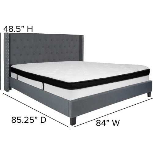 Centerline Dynamics Beds & Headboards Riverdale Tufted Upholstered Platform Bed, Dark Gray, Memory Foam Mattress, King