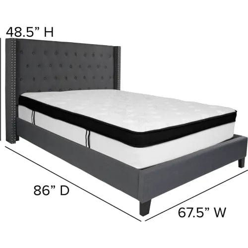 Centerline Dynamics Beds & Headboards Riverdale Tufted Upholstered Platform Bed, Dark Gray, Memory Foam Mattress, Queen