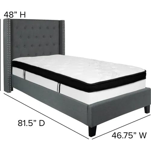Centerline Dynamics Beds & Headboards Riverdale Tufted Upholstered Platform Bed, Dark Gray, Memory Foam Mattress, Twin