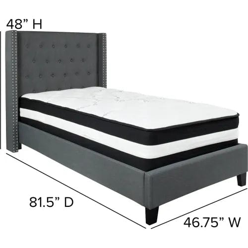 Centerline Dynamics Beds & Headboards Riverdale Tufted Upholstered Platform Bed, Dark Gray, Pocket Spring Mattress, Twin