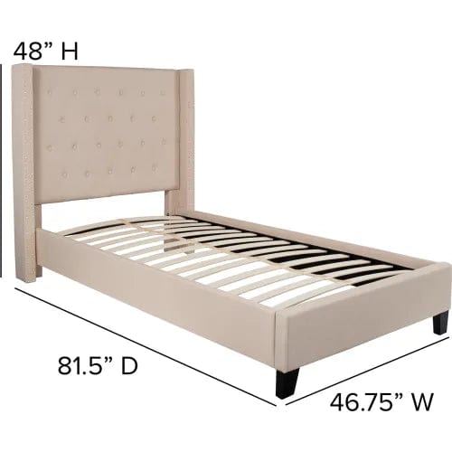Centerline Dynamics Beds & Headboards Riverdale Tufted Upholstered Platform Bed in Beige, Twin Size