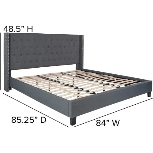 Centerline Dynamics Beds & Headboards Riverdale Tufted Upholstered Platform Bed in Dark Gray, King Size