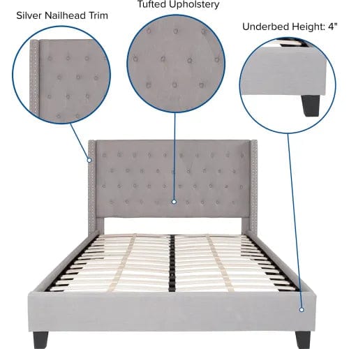 Centerline Dynamics Beds & Headboards Riverdale Tufted Upholstered Platform Bed in Light Gray, Queen Size