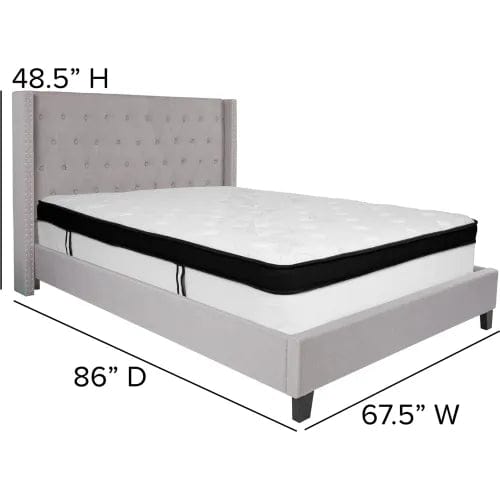 Centerline Dynamics Beds & Headboards Riverdale Tufted Upholstered Platform Bed, Light Gray, Memory Foam Mattress, Queen