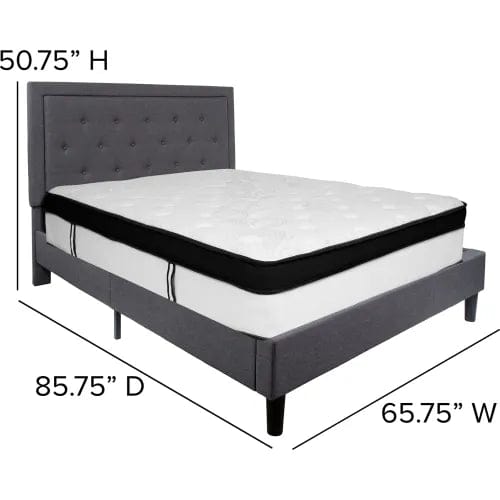 Centerline Dynamics Beds & Headboards Roxbury Tufted Upholstered Platform Bed, Dark Gray, With Memory Foam Mattress, Queen