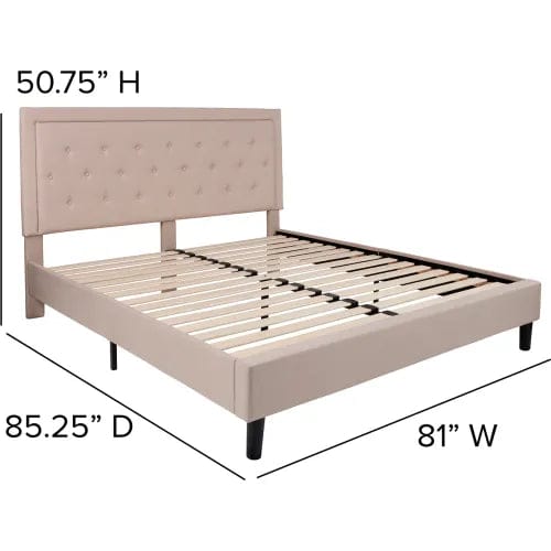 Centerline Dynamics Beds & Headboards Roxbury Tufted Upholstered Platform Bed in Beige, King Size