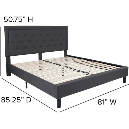 Centerline Dynamics Beds & Headboards Roxbury Tufted Upholstered Platform Bed in Dark Gray, King Size