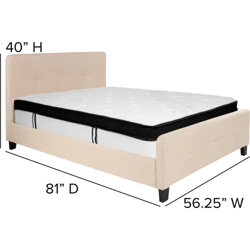 Centerline Dynamics Beds & Headboards Tribeca Tufted Upholstered Platform Bed, Beige, With Memory Foam Mattress, Full