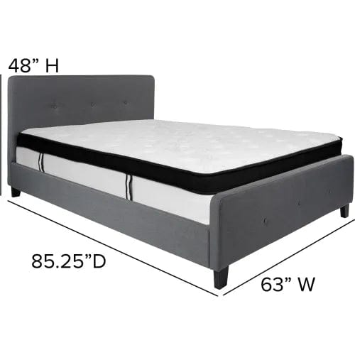 Centerline Dynamics Beds & Headboards Tribeca Tufted Upholstered Platform Bed, Dark Gray, Memory Foam Mattress, Queen