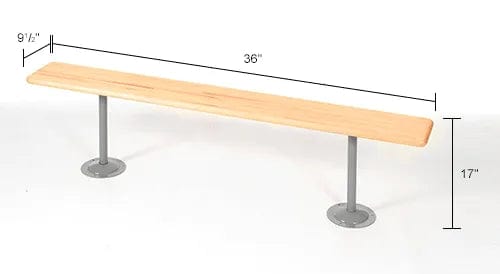 Centerline Dynamics Benches Locker Room Bench, Hardwood With Steel Tube Pedestal Legs, 36 x 9-1/2 x 17