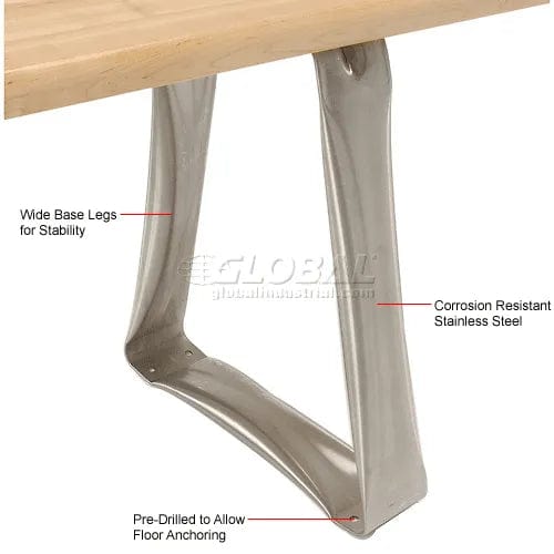 Centerline Dynamics Benches Locker Room Bench, Hardwood With Trapezoid Legs, 120 x 9-1/2 x 17