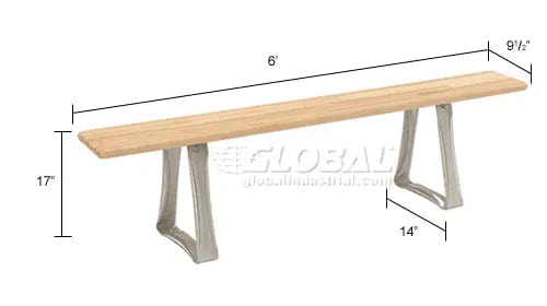 Centerline Dynamics Benches Locker Room Bench, Hardwood With Trapezoid Legs, 72 x 9-1/2 x 17