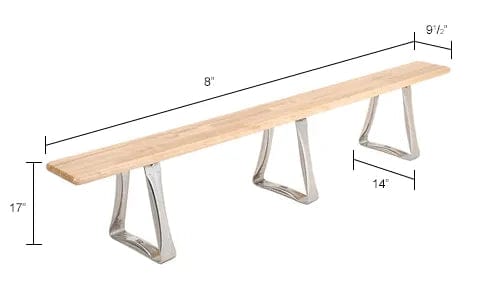 Centerline Dynamics Benches Locker Room Bench, Hardwood With Trapezoid Legs, 96 x 9-1/2 x 17
