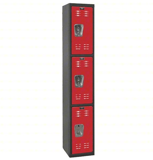 Centerline Dynamics Black Tie Lockers Red / Assembled Hallowell Black Tie Locker, 12"W x 18"D x 72"H,Triple Tier, 1-Wide